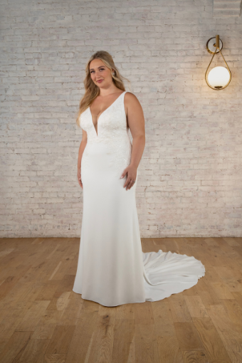 Stella York Style No. 7774-IV #4 (PI-PL) Pure Ivory Gown w Porcelain Tulle Plunge thumbnail